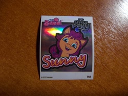 Size: 1024x768 | Tagged: safe, sunny starscout, earth pony, g5, official, 2d, cute, happy, indonesian, looking at you, merchandise, photo, smiling, smiling at you, sticker, sunnybetes