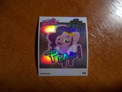 Size: 1024x768 | Tagged: safe, pipp petals, pegasus, g5, official, 2d, indonesian, logo, looking at you, merchandise, photo, shiny, smiling, smiling at you, sticker