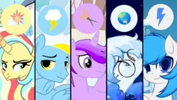 Size: 444x250 | Tagged: safe, oc, oc:altersmay earth, unnamed oc, alicorn, pegasus, pony, unicorn, accessory, alicorn oc, female, glasses, horn, looking at each other, looking at someone, looking at you, male, mare, needs more jpeg, older, older altersmay earth, pegasus oc, planet ponies, ponified, round glasses, smiling, space, stallion, wings