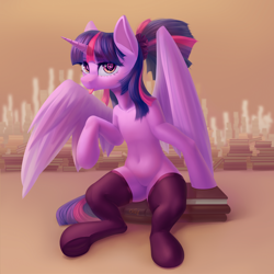 Size: 2000x2000 | Tagged: safe, artist:falses, twilight sparkle, alicorn, semi-anthro, g4, adorasexy, bedroom eyes, belly, belly button, book, bookhorse, collarbone, cute, digital art, eyelashes, eyes open, female, heart, heart eyes, high res, horn, human shoulders, humanoid torso, legs, lineless, looking at you, mare, ribcage, sexy, shading, solo, spread legs, spreading, tail, thighs, twiabetes, twilight sparkle (alicorn), wide hips, wingding eyes