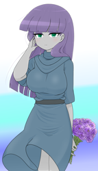 Size: 1618x2837 | Tagged: safe, artist:batipin, maud pie, human, equestria girls, g4, bouquet of flowers, breasts, busty maud pie, cute, female, flower, looking at you, maudabetes, smiling, solo, when she smiles
