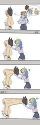 Size: 1714x5268 | Tagged: safe, artist:xuemiaoxiaoxiannu, applejack, rainbow dash, human, equestria girls, g4, comic, duo, duo female, female, hair, hat, holding, humor