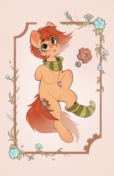 Size: 1329x2057 | Tagged: safe, artist:rexyseven, oc, oc only, oc:rusty gears, earth pony, pony, belly, clothes, female, mare, scarf, sock, socks, solo, striped scarf, striped socks