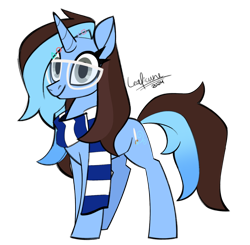 Size: 1648x1615 | Tagged: safe, artist:leaficun3, oc, oc only, pony, unicorn, clothes, female, glasses, horn, mare, scarf, simple background, solo, striped scarf, transparent background