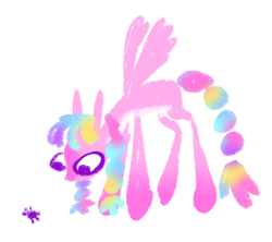 Size: 880x780 | Tagged: safe, artist:webkinzworldz, oc, oc only, oc:charm bracelet, pegasus, pony, big eyes, blaze (coat marking), braid, braided pigtails, braided tail, coat markings, doodle, facial markings, female, gradient legs, looking at something, magical lesbian spawn, mare, multicolored hair, multicolored mane, multicolored tail, offspring, pale belly, parent:kerfuffle, parent:twilight sparkle, parents:twifuffle, pegasus oc, pigtails, purple eyes, rainbow hair, rainbow tail, simple background, slender, solo, spread wings, tail, tall, thin, white background, wings