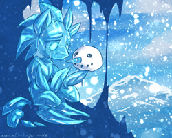 Size: 2000x1600 | Tagged: safe, artist:atryl, elemental, golem, ice pony, object pony, original species, 30 minute art challenge, crying, feels, ice, ice elemental, sad, scenery, snow, snowfall, snowman, wilson (cast away)