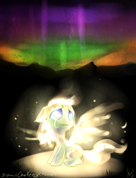 Size: 766x1000 | Tagged: safe, artist:atryl, elemental, pony, 30 minute art challenge, aurora borealis, crying, light, looking up, ponified, sitting, wings