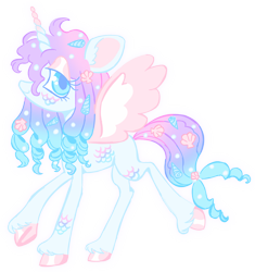 Size: 1654x1762 | Tagged: safe, artist:webkinzworldz, oc, oc only, oc:seashell dreams, alicorn, hybrid, merpony, alicorn oc, ambiguous gender, big eyes, blue eyes, colored hooves, colored pinnae, ear fluff, eye clipping through hair, eyelashes, eyeshadow, gradient horn, gradient mane, gradient tail, horn, lidded eyes, looking at you, makeup, multicolored mane, multicolored tail, pearl, ringlets, scales, seashell, shiny hooves, simple background, smiling, solo, tail, thin legs, transparent background, unshorn fetlocks, walking, wavy mane, wavy tail, wingding eyes, wings