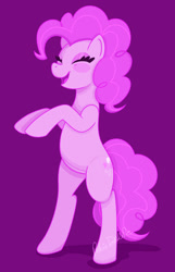 Size: 749x1162 | Tagged: safe, artist:pinkiedoodlepie, pinkie pie, earth pony, g4, belly, bipedal, blushing, eyes closed, female, purple background, round belly, simple background, solo