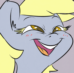 Size: 559x555 | Tagged: safe, artist:atryl, derpy hooves, pegasus, pony, g4, blushing, cropped, female, mare, reaction image, solo