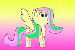 Size: 1095x730 | Tagged: safe, artist:dianarp1990, fluttershy, pegasus, g4, twilight's kingdom, female, gradient background, rainbow power, solo