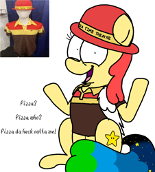 Size: 3023x3351 | Tagged: safe, artist:professorventurer, oc, oc only, oc:power star, chuck e. cheese, comedy, rule 85, shrug, simple background, solo, super mario 64, white background