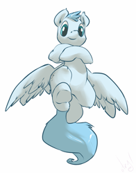 Size: 939x1200 | Tagged: oc name needed, safe, artist:atryl, oc, oc only, pegasus, pony, crossed hooves, flying, simple background, smiling, solo, white background