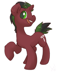 Size: 952x1200 | Tagged: oc name needed, safe, artist:atryl, oc, oc only, pony, unicorn, horn, open mouth, open smile, raised hoof, simple background, smiling, solo, turned head, white background