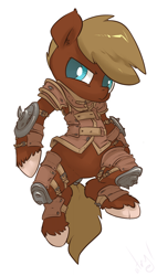 Size: 682x1200 | Tagged: oc name needed, safe, artist:atryl, oc, oc only, earth pony, pony, semi-anthro, armor, armpits, bipedal, frown, male, simple background, solo, stallion, unshorn fetlocks, white background