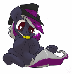 Size: 1181x1200 | Tagged: oc name needed, safe, artist:atryl, oc, oc only, earth pony, pony, fedora, grin, hat, holding, inkwell, simple background, sitting, smiling, solo, white background
