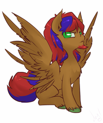 Size: 1015x1200 | Tagged: oc name needed, safe, artist:atryl, oc, oc only, pegasus, pony, facial hair, goatee, grumpy, simple background, sitting, slit pupils, solo, spread wings, unshorn fetlocks, white background, wings