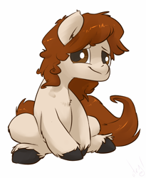 Size: 982x1200 | Tagged: oc name needed, safe, artist:atryl, oc, oc only, earth pony, pony, awkward smile, looking at you, simple background, sitting, smiling, solo, unshorn fetlocks, white background