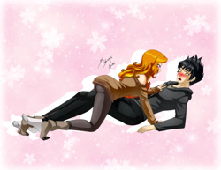 Size: 1280x989 | Tagged: safe, artist:shinta-girl, adagio dazzle, human, g4, couple, crossover, duo, duo male and female, female, godzilla junior, humanized, male