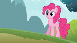 Size: 1200x675 | Tagged: safe, artist:mlpoutofcontext, edit, screencap, pinkie pie, earth pony, mouse, pony, g4, too many pinkie pies, animated, female, gif, implied vore, mare, smiling, solo, swallowing, throat bulge