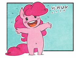 Size: 800x607 | Tagged: safe, artist:atryl, pinkie pie, anthro, unguligrade anthro, g4, beady eyes, blush sticker, blushing, cute, female, incoming hug, looking at you, open mouth, open smile, outline, smiling, solo