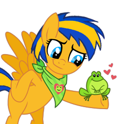 Size: 1520x1520 | Tagged: safe, artist:mlpfan3991, oc, oc only, oc:flare spark, oc:ribbert, frog, pegasus, pony, g4, bandana, bipedal, female, leap day, male, pet, simple background, solo, transparent background