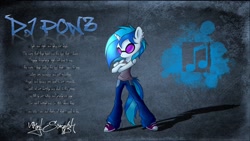 Size: 1920x1080 | Tagged: artist needed, safe, dj pon-3, vinyl scratch, anthro, g4, clothes, converse, crossed arms, denim, ear piercing, jeans, pants, piercing, shadow, shoes, signature, sneakers, standing, vinyl's glasses, wallpaper