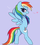 Size: 2500x2830 | Tagged: safe, alternate version, artist:t72b, rainbow dash, pegasus, pony, alternate cutie mark, arm behind head, armpits, bipedal, butt, dock, grin, looking at you, looking back, looking back at you, plot, rainbutt dash, simple background, smiling, solo, spread legs, spread wings, spreading, stretching, tail, wings