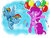 Size: 1024x768 | Tagged: safe, artist:otkurzacz, pinkie pie, rainbow dash, earth pony, pegasus, pony, g4, 2013, balloon, confetti, female, floating, flying, happy, mare, old art, simple background, smiling, then watch her balloons lift her up to the sky, transparent background
