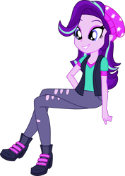 Size: 2874x4065 | Tagged: safe, artist:dustinwatsongkx, starlight glimmer, human, equestria girls, g4, beanie, clothes, cute, female, glimmerbetes, hat, pants, ripped pants, simple background, sitting, solo, torn clothes, transparent background, vest