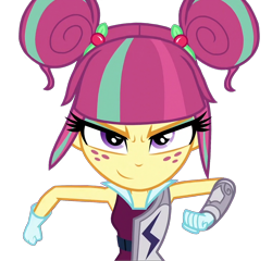 Size: 1502x1440 | Tagged: safe, edit, edited screencap, screencap, sour sweet, human, equestria girls, g4, my little pony equestria girls: friendship games, background removed, bare shoulders, png, running, shadowbolts, simple background, sleeveless, solo, transparent background