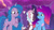 Size: 3072x1727 | Tagged: safe, screencap, izzy moonbow, misty brightdawn, violette rainbow, pony, unicorn, g5, my little pony: tell your tale, swirlpool starlight, spoiler:g5, spoiler:my little pony: tell your tale, spoiler:tyts02e06, eyes closed, female, filly, foal, frown, horn, mare, rebirth misty, smiling, trio, trio female, vitiligo