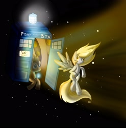 Size: 2544x2570 | Tagged: safe, artist:mephikal, derpy hooves, doctor whooves, time turner, earth pony, pegasus, pony, g4, crossover, doctor who, female, flying, male, mare, space, stallion, stars, tardis, tardis console room, tardis control room, the doctor