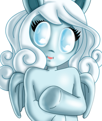 Size: 1000x1187 | Tagged: safe, artist:drawponies, oc, oc only, oc:snowdrop, pegasus, semi-anthro, blind, bust, human shoulders, looking at you, open mouth, simple background, solo, white background