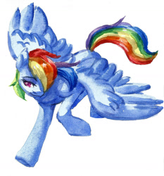 Size: 1525x1636 | Tagged: safe, artist:renka2802, rainbow dash, pegasus, pony, g4, female, mare, simple background, sketch, smiling, solo, traditional art, watercolor painting, white background