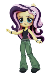 Size: 634x916 | Tagged: safe, artist:fluttershyes, edit, fluttershy, anthro, g4, clothes, ear piercing, emoshy, nose piercing, piercing, simple background, solo, spiked wristband, tank top, toy, white background, wristband
