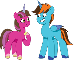 Size: 1586x1299 | Tagged: source needed, safe, artist:prixy05, oc, oc only, oc:mason klusek, oc:renee joelle klusek, alicorn, unicorn, g5, brother and sister, female, horn, male, mare, request, siblings, simple background, transparent background