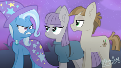 Size: 3840x2160 | Tagged: safe, artist:starry swirl, maud pie, mudbriar, trixie, earth pony, pony, unicorn, g4, my little pony: friendship is magic, student counsel, female, horn, male, mare, scene interpretation, trio