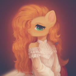 Size: 2000x2000 | Tagged: safe, artist:anku, pear butter, earth pony, pony, semi-anthro, g4, clothes, dress, female, mare, solo