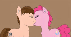 Size: 826x430 | Tagged: safe, artist:thebronypony123, pinkie pie, oc, oc:braden, earth pony, pony, g4, brown background, canon x oc, female, kiss on the lips, kissing, male, mare, shipping, simple background, stallion, straight