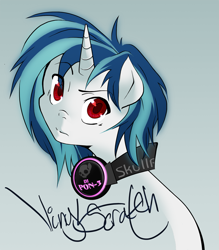 Size: 1075x1225 | Tagged: dead source, safe, artist:the-orator, dj pon-3, vinyl scratch, pony, unicorn, g4, female, headphones, horn, solo