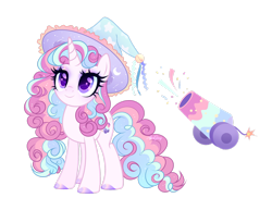 Size: 1920x1485 | Tagged: safe, artist:afterglory, oc, pony, unicorn, female, hat, horn, magical lesbian spawn, mare, offspring, parent:pinkie pie, parent:princess celestia, parents:pinkielestia, simple background, solo, transparent background, witch hat