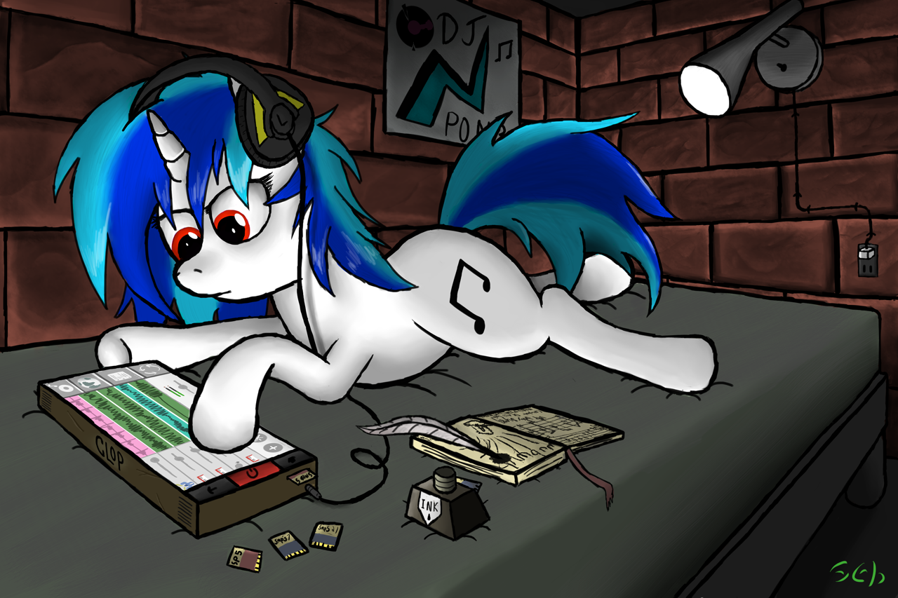 safe, artist:mostlyponyart, dj pon-3, vinyl scratch, g4, female, headphones...