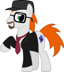 Size: 2695x3002 | Tagged: safe, artist:doctor-g, oc, oc only, oc:quicksilver, earth pony, pony, facial hair, glasses, hat, high res, male, necktie, nostalgia critic, request, simple background, solo, stallion, tgwtg, transparent background