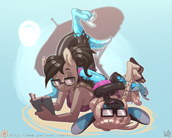 Size: 4333x3487 | Tagged: safe, artist:atryl, oc, oc only, oc:titty sprinkles, bat pony, anthro, plantigrade anthro, anthro oc, bat pony oc, book, commission, feet, feet in the air, female, freckles, glasses, high res, lying down, mare, nail polish, non-mlp oc, prone, sandals, shoe dangling, simple background, smiling, sun, the pose, toenail polish, toes, umbrella, wiggling toes