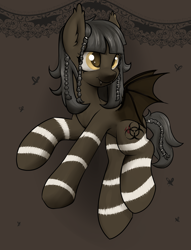 Size: 1330x1739 | Tagged: safe, artist:dumbwoofer, oc, oc:denguepone, bat pony, mosquito, biohazard, braid, dengue, ear fluff, fangs, female, flying, mare, simple background, smiling, solo, stripes