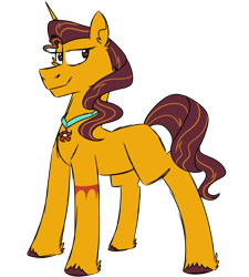 Size: 900x1000 | Tagged: safe, artist:fuckomcfuck, oc, oc only, oc:noble sunrise, pony, unicorn, crossover, crossover ship offspring, horn, jewelry, magical lesbian spawn, necklace, offspring, parent:pocahontas, parent:sunset shimmer, simple background, solo, tattoo, transparent background