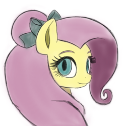 Size: 3024x3024 | Tagged: safe, alternate version, artist:anythingpony, fluttershy, pegasus, pony, g4, bow, bust, hair bow, hair bun, ibispaint x, simple background, solo, white background