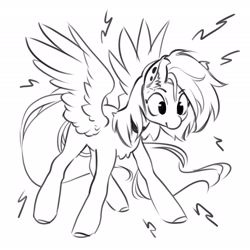Size: 2700x2700 | Tagged: safe, artist:opalacorn, oc, oc only, pegasus, pony, black and white, chest fluff, grayscale, monochrome, simple background, solo, spread wings, white background, wings