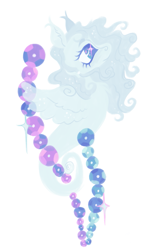 Size: 995x1624 | Tagged: safe, artist:webkinzworldz, oc, oc only, oc:pearly, pony, sea pony, blue eyes, colored eyebrows, curly mane, ear fluff, ear tufts, eyebrows, eyebrows visible through hair, female, fin wings, fins, fish tail, frown, jewelry, looking up, mare, necklace, pearl, pearl necklace, profile, simple background, solo, sparkly coat, sparkly mane, starry eyes, tail, transparent wings, white background, wingding eyes, wings